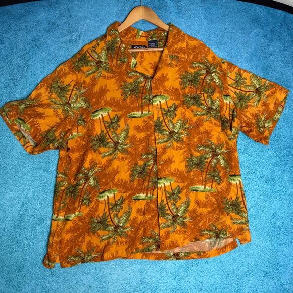 Vintage Puritan Men’s Hawaiian Shirt 2XL Palm Tree Print Rayon Stretch Button Up - Picture 1 of 16